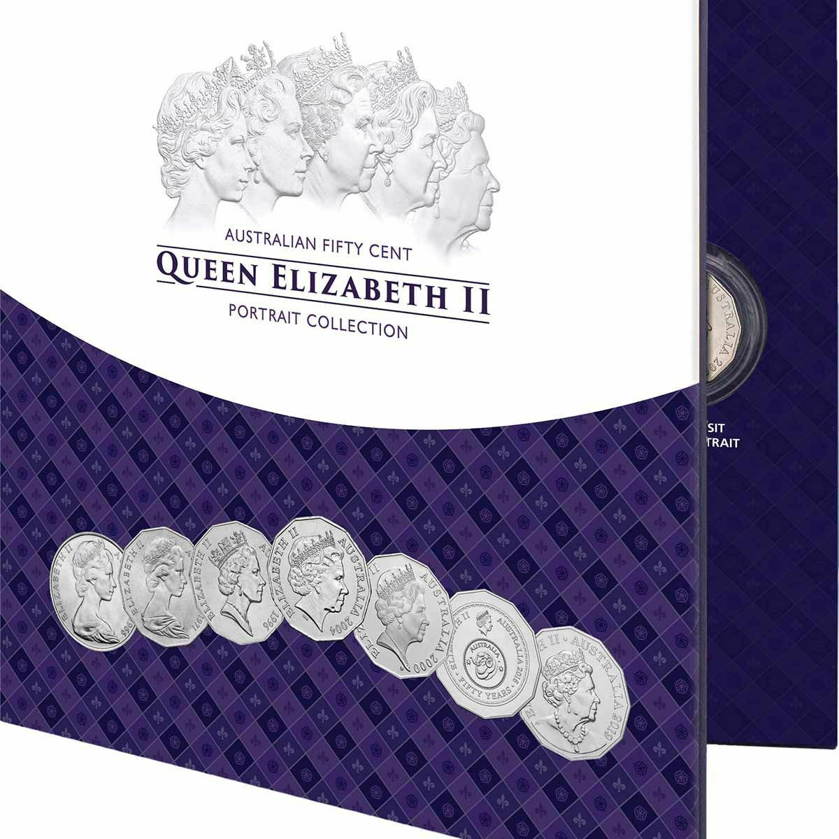 Australia 1966 – 2019 50 Cent Uncirculated Queen Elizabeth II Portrait 7-coin collection