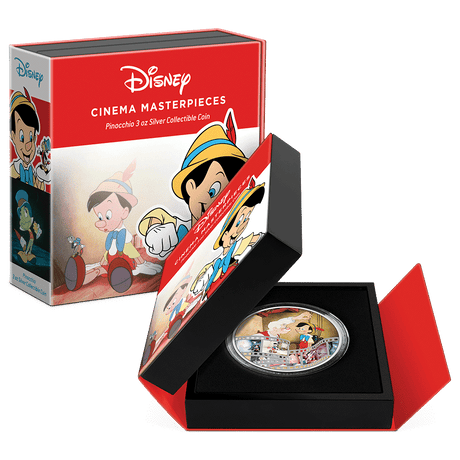 Niue 2022 $10 Disney Cinema Masterpieces - Pinocchio 3oz Silver Coloured Coin