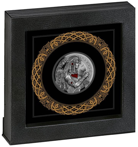 Niue 2022 Freya From the Goddess of Love Series 2 oz Pure Silver, Black Proof, Antiqued, High Relief, Microprinting, Laser Frosting, Resin Fill Coin