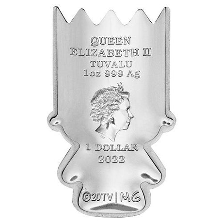 Tuvalu 2022 $1 Bart Simpson 1oz Silver Coloured Minted Mini Coin Perth Mint