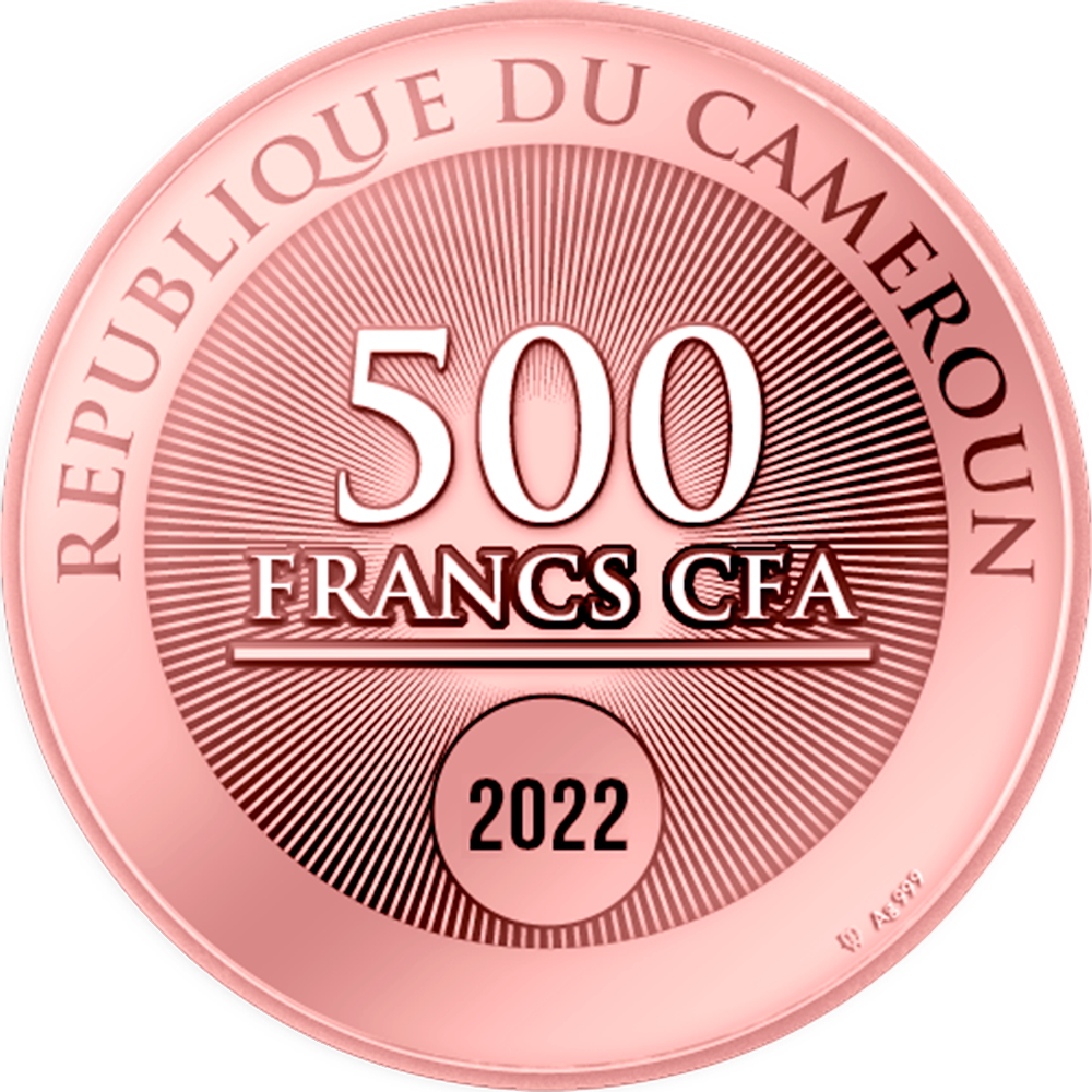 Republique du Cameroon 2022 500 Francs CFA This is Love Rose Gold-plating Crystal Heart Valentine's Day .999 Silver Coin