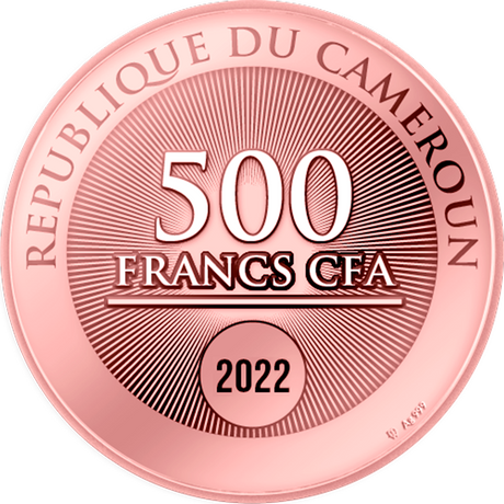Republique du Cameroon 2022 500 Francs CFA This is Love Rose Gold-plating Crystal Heart Valentine's Day .999 Silver Coin