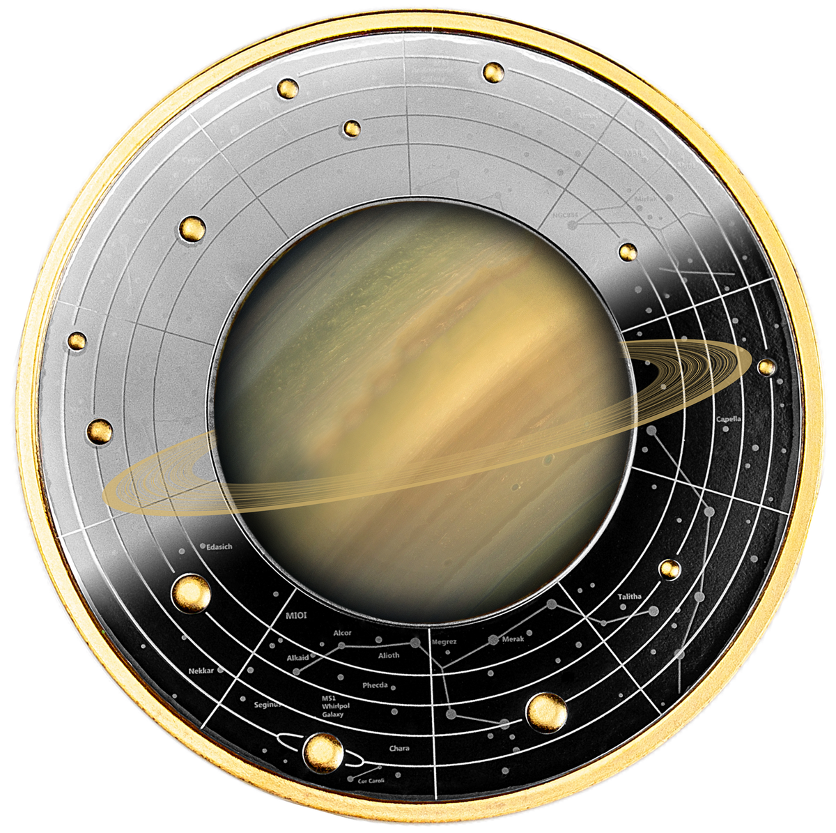 Cameroon 2021 500 Francs Silver Ruthenium Proof Coin - Solar System Series - Saturn with Magnifying Lens Coloured