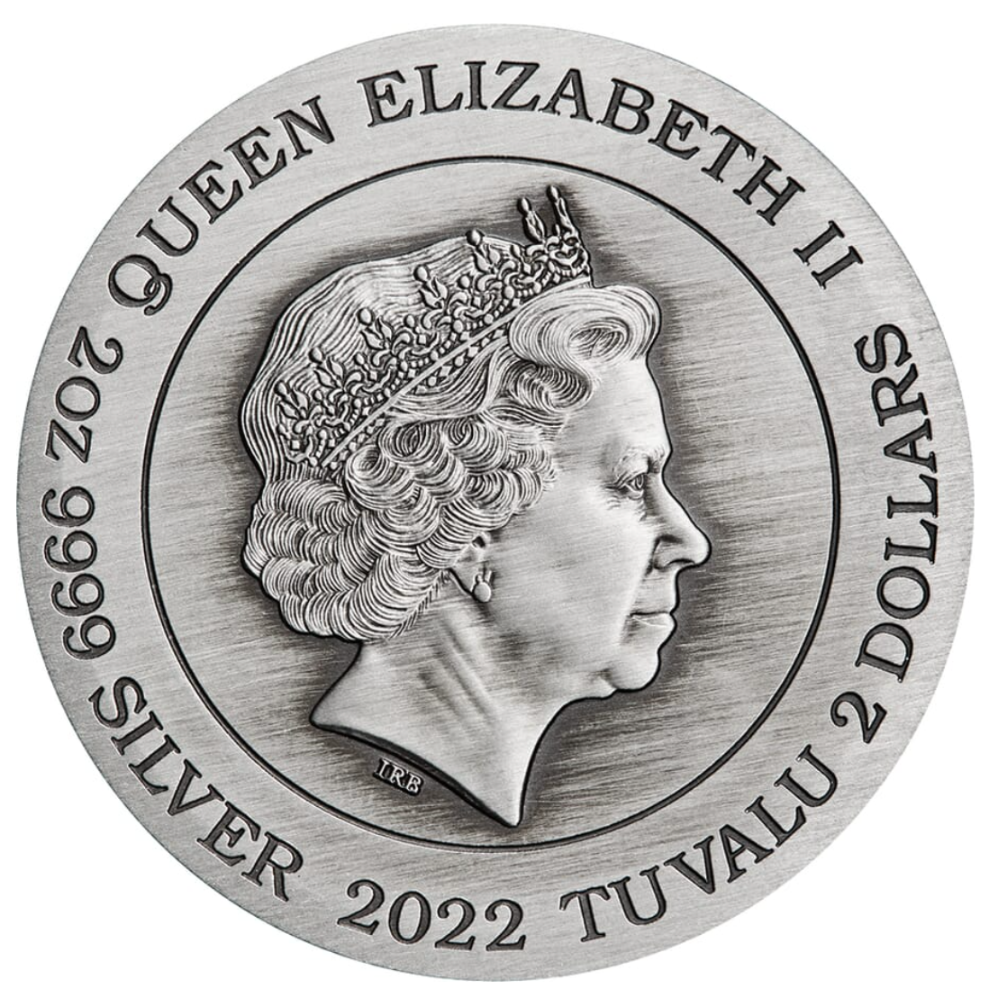 Tuvalu 2022 $2 Dragon 2oz  Silver Coloured Antiqued Coin