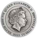 Tuvalu 2022 $2 Dragon 2oz  Silver Coloured Antiqued Coin