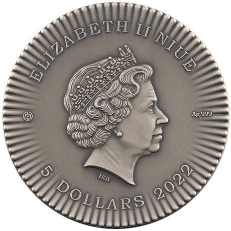 Niue 2022 $5 Elizabeth I 2oz Silver Coloured Antique High Relief Coin