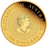 Australia 2022 $200 Great Southern Land 2oz Gold Proof Opal Coin. Obverse showing effigy of Queen Elizabeth II.