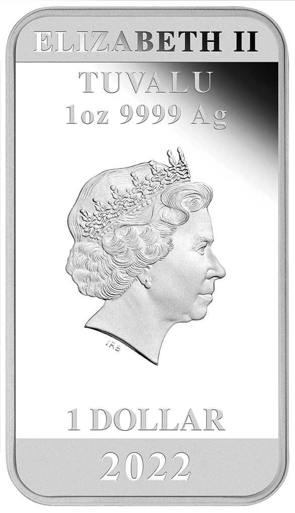 Tuvalu 2022 $1 60 Years of Bond 1oz Silver Proof Rectangular Coin