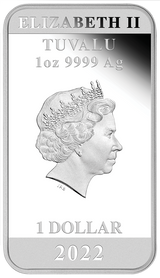 Tuvalu 2022 $1 60 Years of Bond 1oz Silver Proof Rectangular Coin