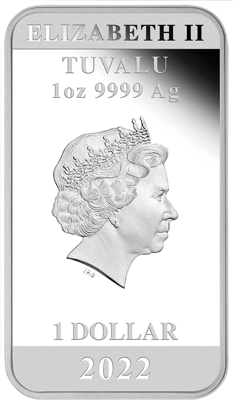 Tuvalu 2022 $1 60 Years of Bond 1oz Silver Proof Rectangular Coin