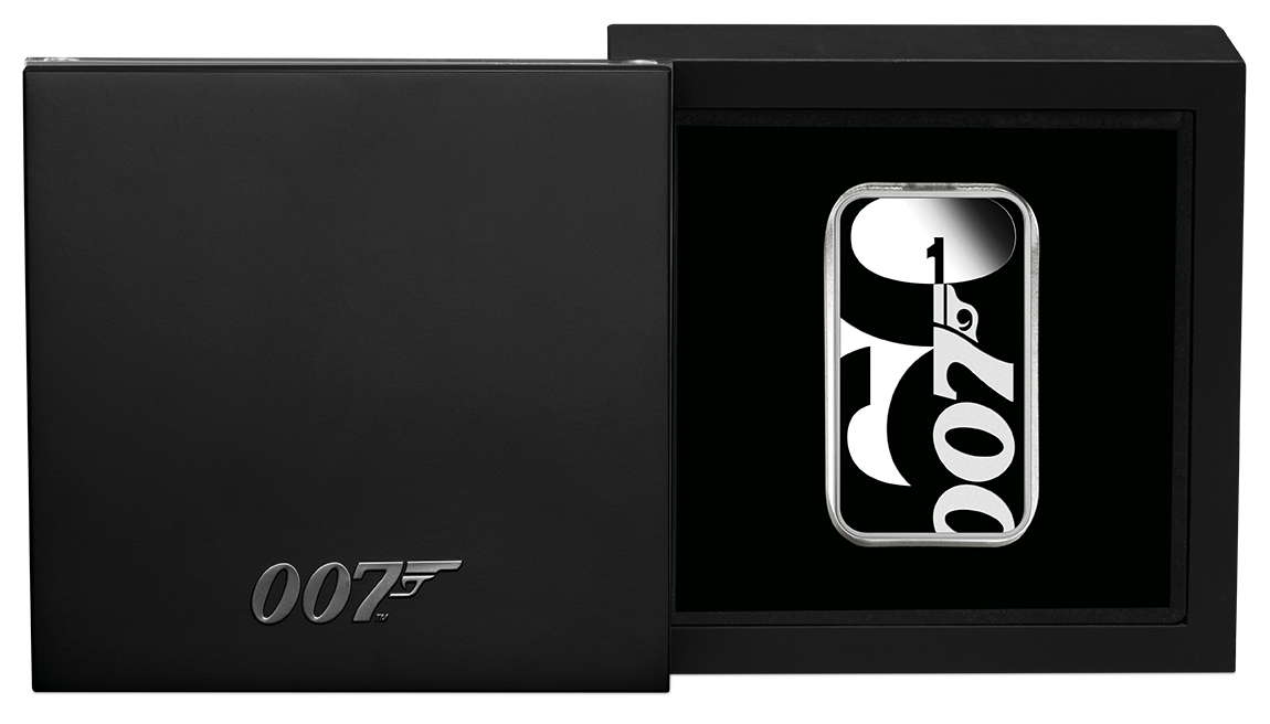 Tuvalu 2022 $1 60 Years of Bond 1oz Silver Proof Rectangular Coin