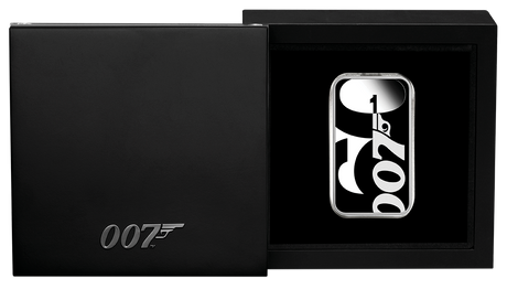Tuvalu 2022 $1 60 Years of Bond 1oz Silver Proof Rectangular Coin