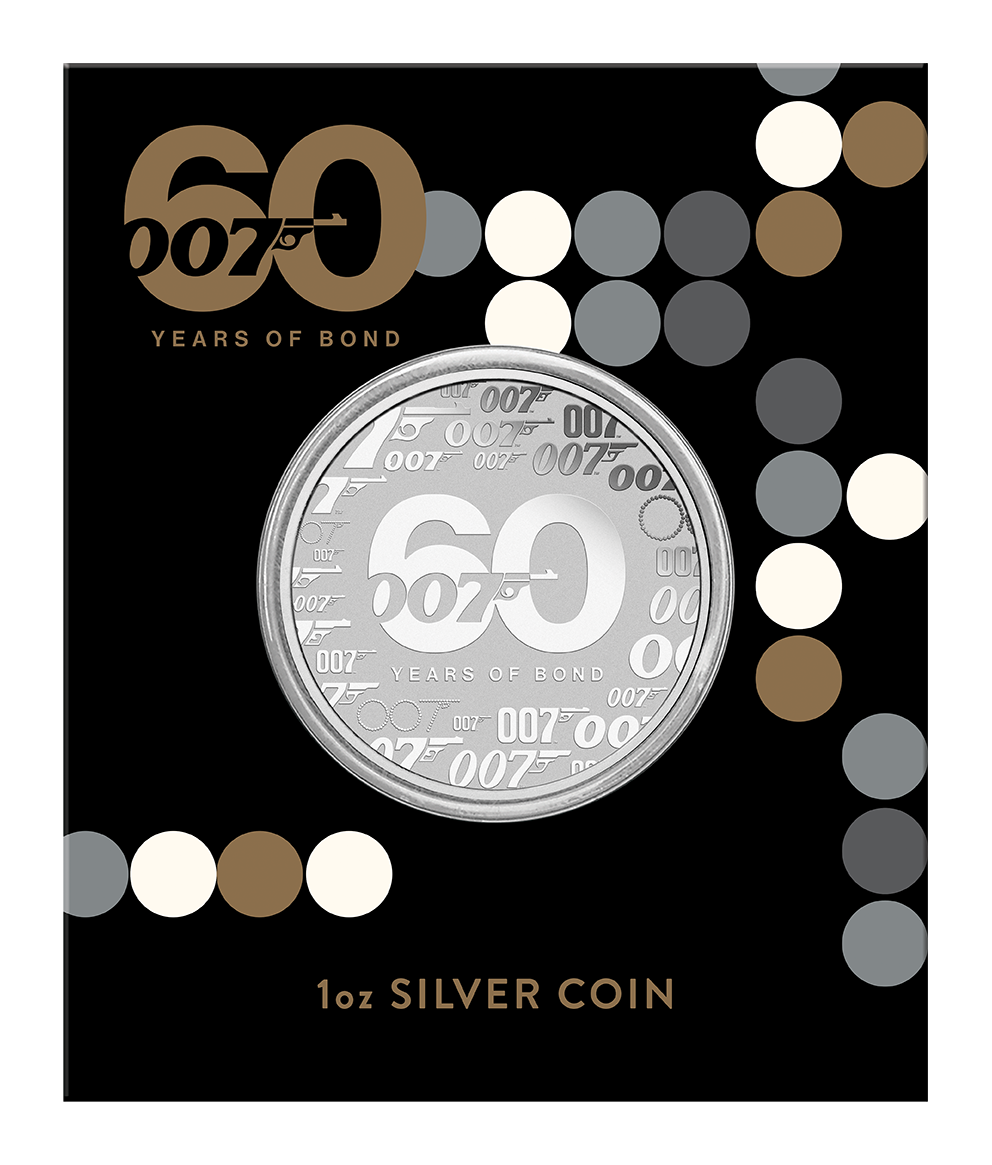 Tuvalu 2022 $1 James Bond 60 Years of Bond 1oz Silver Brilliant Uncirculated Coin in Card Perth Mint