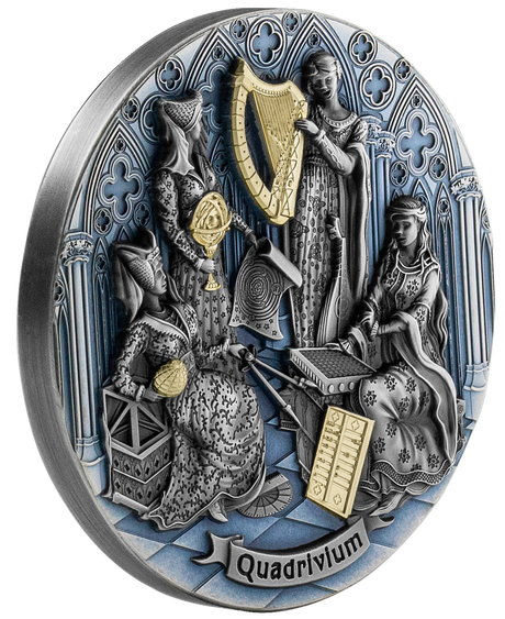 République du Cameroun / Cameroon 2022 2000 Francs Quadrivium Artes Liberales 2oz Silver High Relief Antiqued Coin