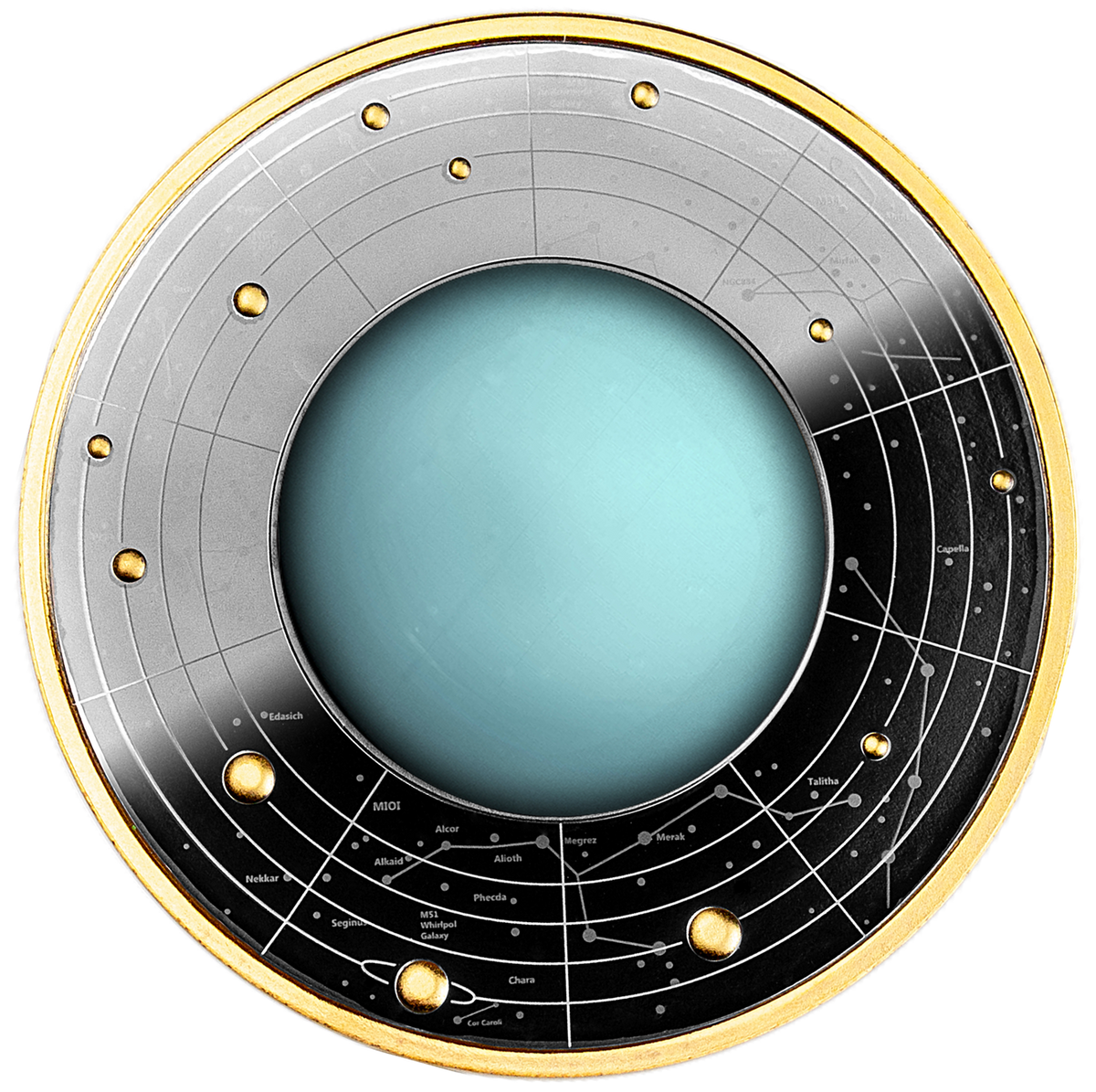 Cameroon 2021 500 Francs Silver Ruthenium Proof Coin - Solar System Series - Uranus with Magnifying Lens Coloured