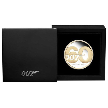 Tuvalu 2022 $2 60 Years of Bond 2oz Silver Proof Gilded Coin