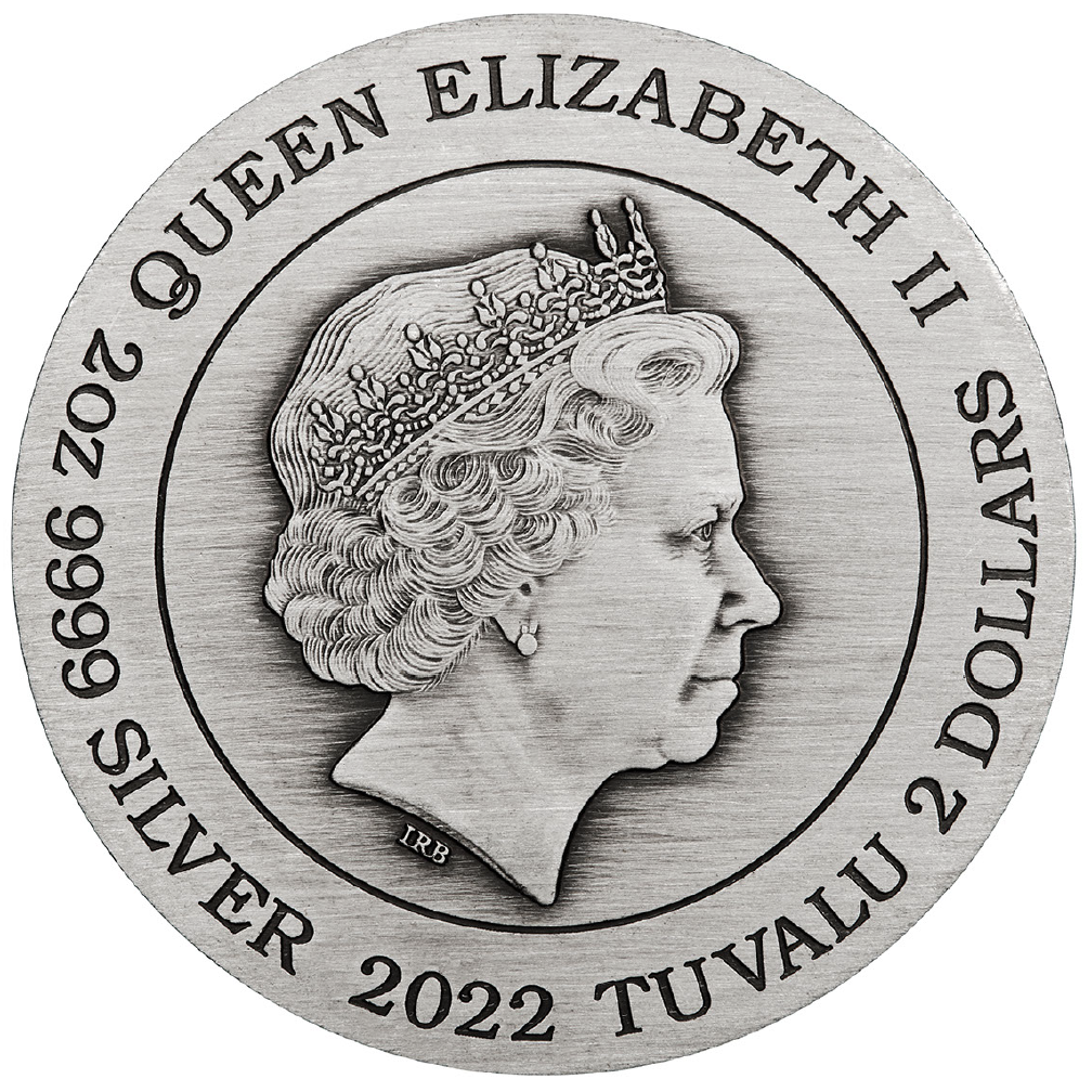 Tuvalu 2022 $2 Dragon and Qilin with Bagua 2oz Silver Antiqued Coloured Coin
