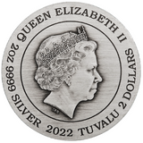 Tuvalu 2022 $2 Dragon and Qilin with Bagua 2oz Silver Antiqued Coloured Coin