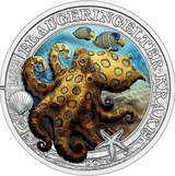Republic of Austria 2022 3 Euro THE BLUE-RINGED OCTOPUSs Coin- Luminous Marine Life Series (Glows under UV Light)