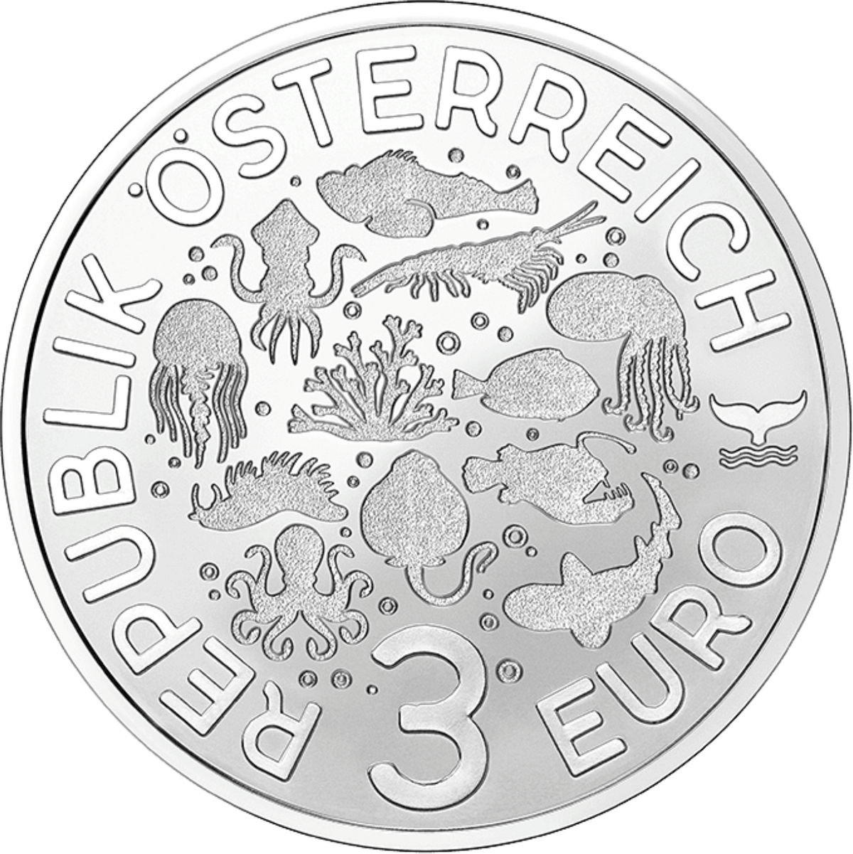 Republic of Austria 2022 3 Euro THE BLUE-RINGED OCTOPUSs Coin- Luminous Marine Life Series (Glows under UV Light)