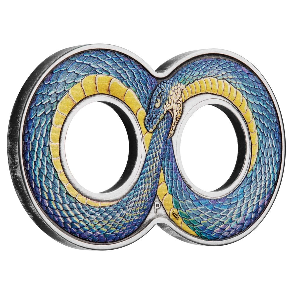 Australia 2022 $2 Ouroboros 2oz .9999 Silver Antiqued Coloured Coin Perth Mint