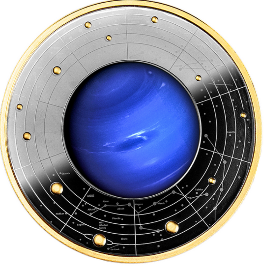 Cameroon 2021 500 Francs Silver Ruthenium Proof Coin - Solar System Series - Neptune with Magnifying Lens Coloured