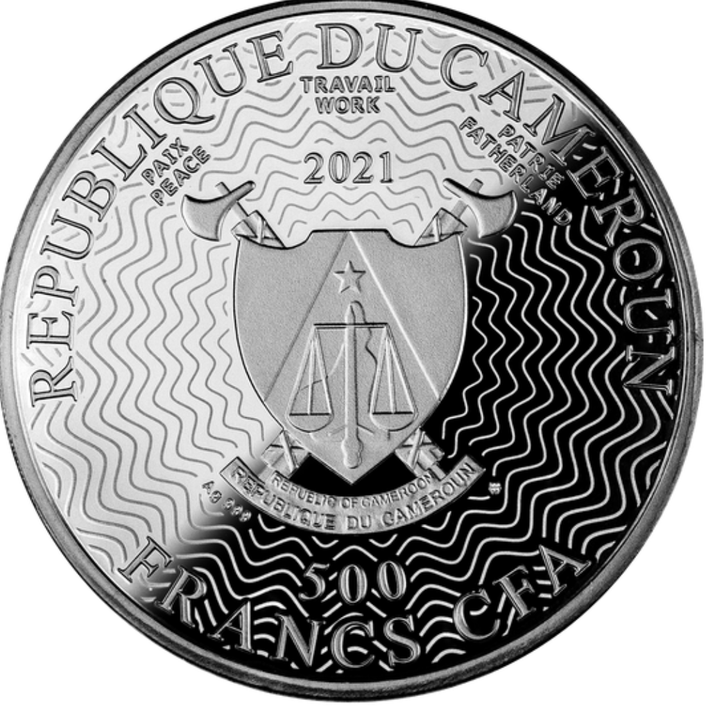Cameroon 2021 500 Francs Silver Ruthenium Proof Coin - Solar System Series - Neptune with Magnifying Lens Coloured