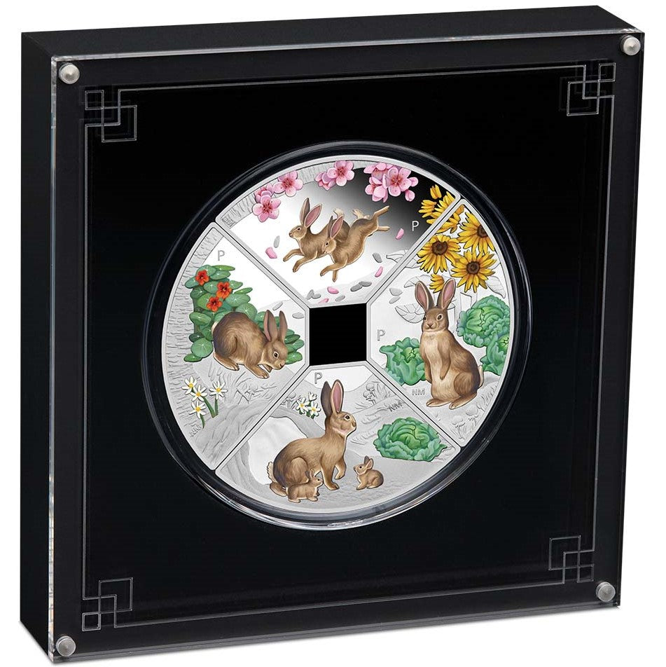 Tuvalu 2023 $1 Year of the Rabbit $1 Quadrant 1oz Silver Proof 4-Coin Set Perth Mint