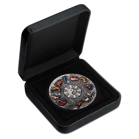 Tuvalu $5 2022 12 Lunar Animals 5oz Silver Antiqued Coloured Coin