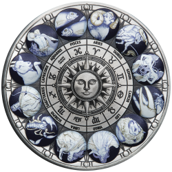 Tuvalu 2022 $5 2022 5oz Signs of the Zodiac Silver Antiqued Coloured Coin Perth Mint