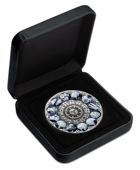 Tuvalu 2022 $5 2022 5oz Signs of the Zodiac Silver Antiqued Coloured Coin Perth Mint
