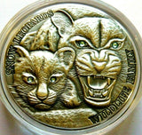 Niue Island 2015 $1 Snow Leopards Swarovski Crystal Eyes 1 Oz Silver