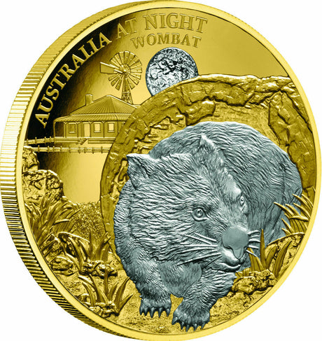 Niue 2021 $100 Proof Wombat Australia at Night Platinum Plated 1oz Gold