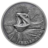 Niue 2020 $1 Frilled Neck Lizard High Relief 1oz Antique Silver