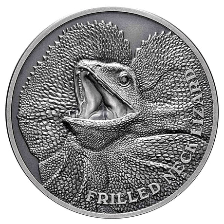 Niue 2020 $1 Frilled Neck Lizard High Relief 1oz Antique Silver