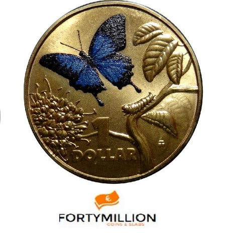 Australia 2014 $1 Coloured Uncirculated Bright Bugs Ulysses Butterfly Low Mint 30,000