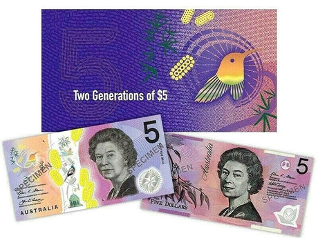 Australia 2016 & 2015 $5 Unirculated Two Generation Last Prefix 2016 EJ Uncirculated Banknotes