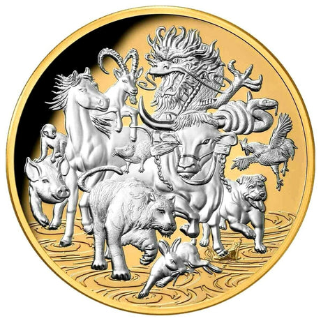 Niue 2021 $8 Great Lunar Race 5 Oz Silver Proof  Selectively Gold Plate
