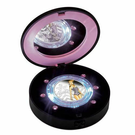 Tuvalu 2019 $1 Proof 60th Anniversary Barbie™ 1 Oz Silver Compact Case with Lights