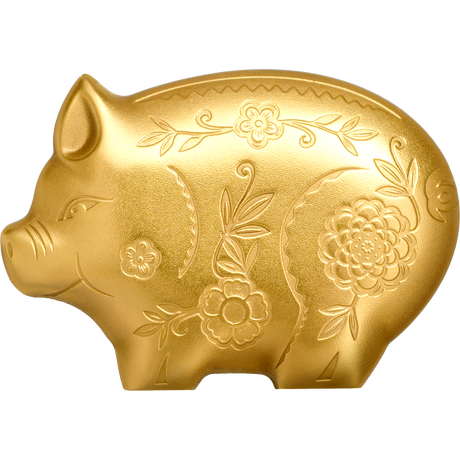 Mongolia 2019 1000 Togrog Gilded Jolly Pig 1 oz .999  Silver High Relief