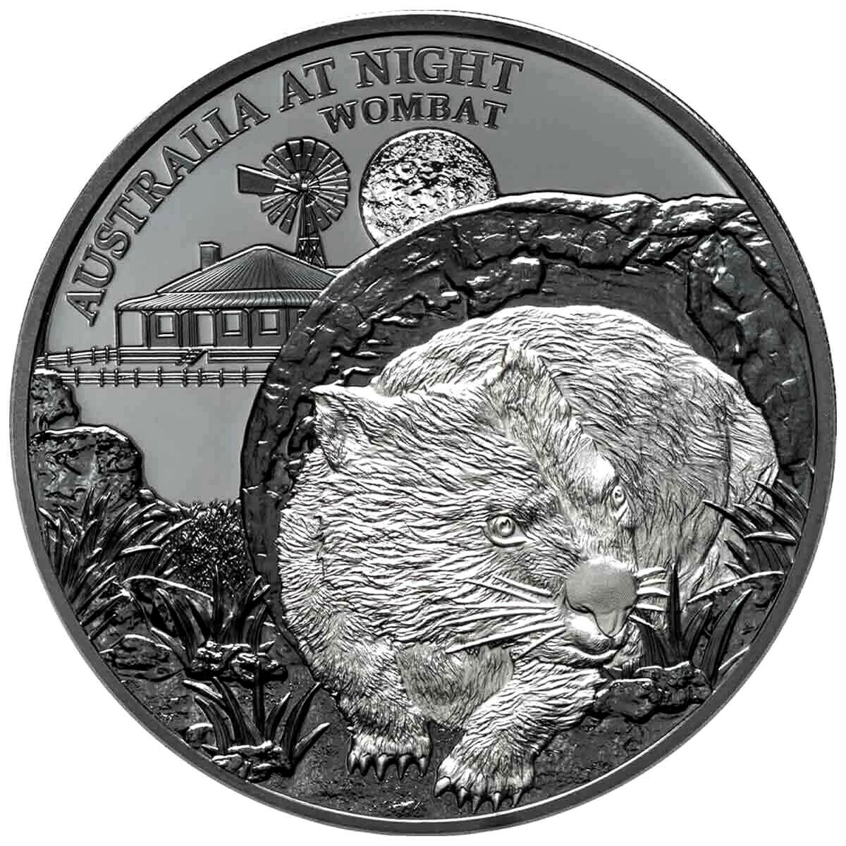 Niue 2021 $1 Australia at Night Wombat 1 Oz Silver Black Proof