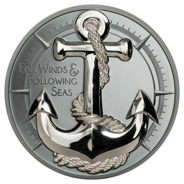 Cook Islands 2019 $10 Black Proof Anchor Fair Winds & Following Seas High Relief 2 Oz Silver
