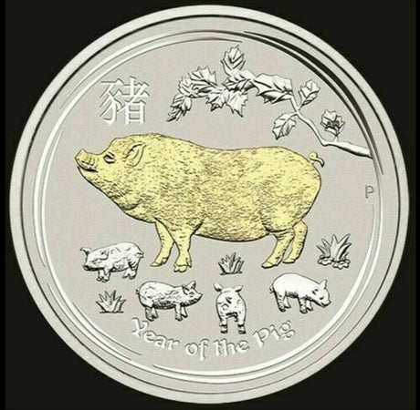 Australia 2019 $1 Uncirculated Lunar Series II Lunar Year of the Pig 1oz Silver Gilded
