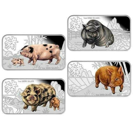 Tuvalu 2019 $1 4 Coin Set Lunar Calendar Coin Series Year of the Pig 1 Oz Silver Proof