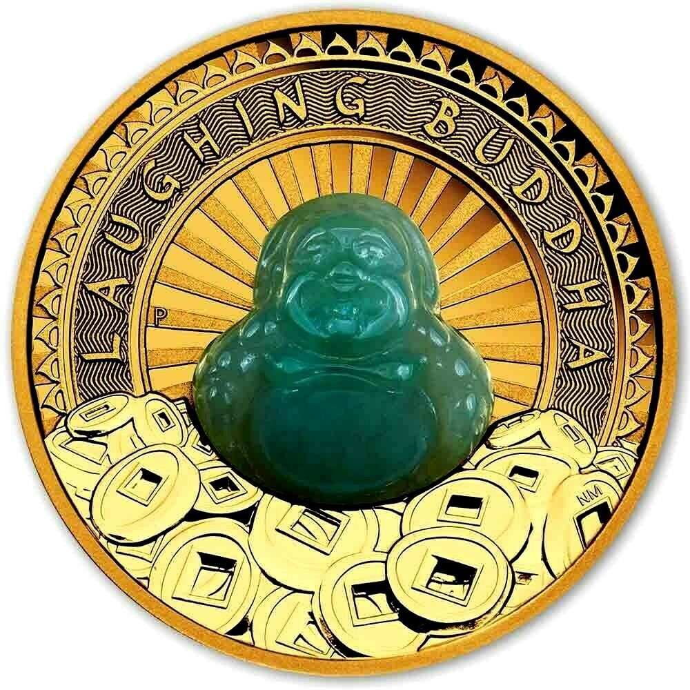 Tuvalu  2021 $100 Proof Laughing Buddha 1 Oz Gold & Jade Coin