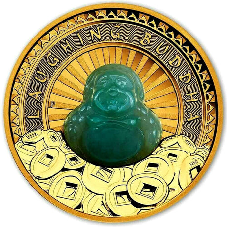 Tuvalu  2021 $100 Proof Laughing Buddha 1 Oz Gold & Jade Coin