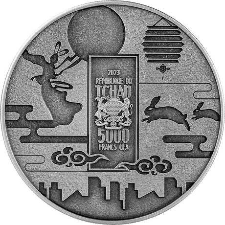 2023 Chad  5000 Francs  Chang Er & the Jade Rabbit 1 Oz Silver and 4.5 Oz Copper Coin
