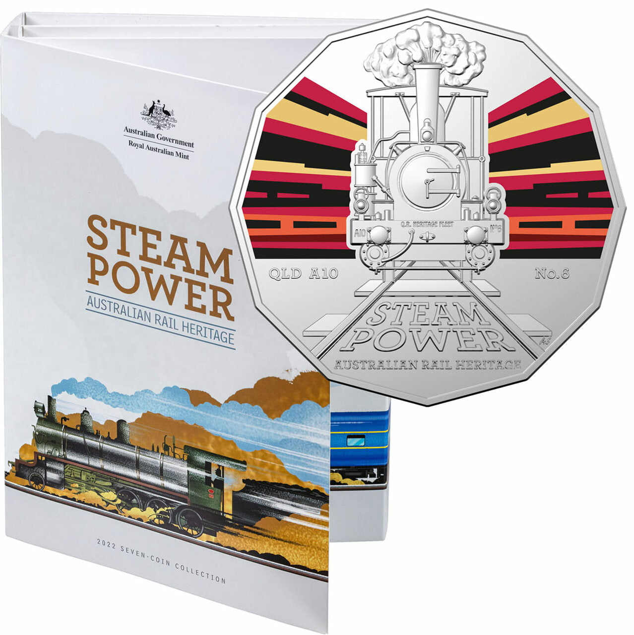 Australia 2022 50 Cents Coloured Uncirculated Steam Trains Coin