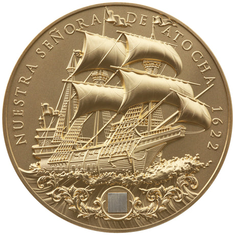 Niue 2022 $5 Nuestra Senora de Atocha 2 oz Gilded Silver with Sunken Treasure Inlay- 50 made