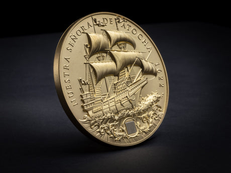 Niue 2022 $5 Nuestra Senora de Atocha 2 oz Gilded Silver with Sunken Treasure Inlay- 50 made